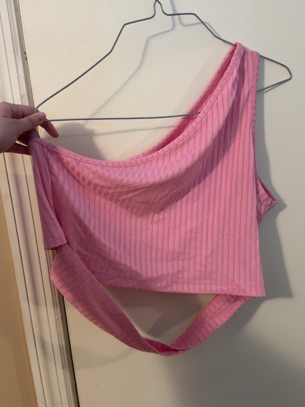One-Shoulder Pink Ribbed Crop Top